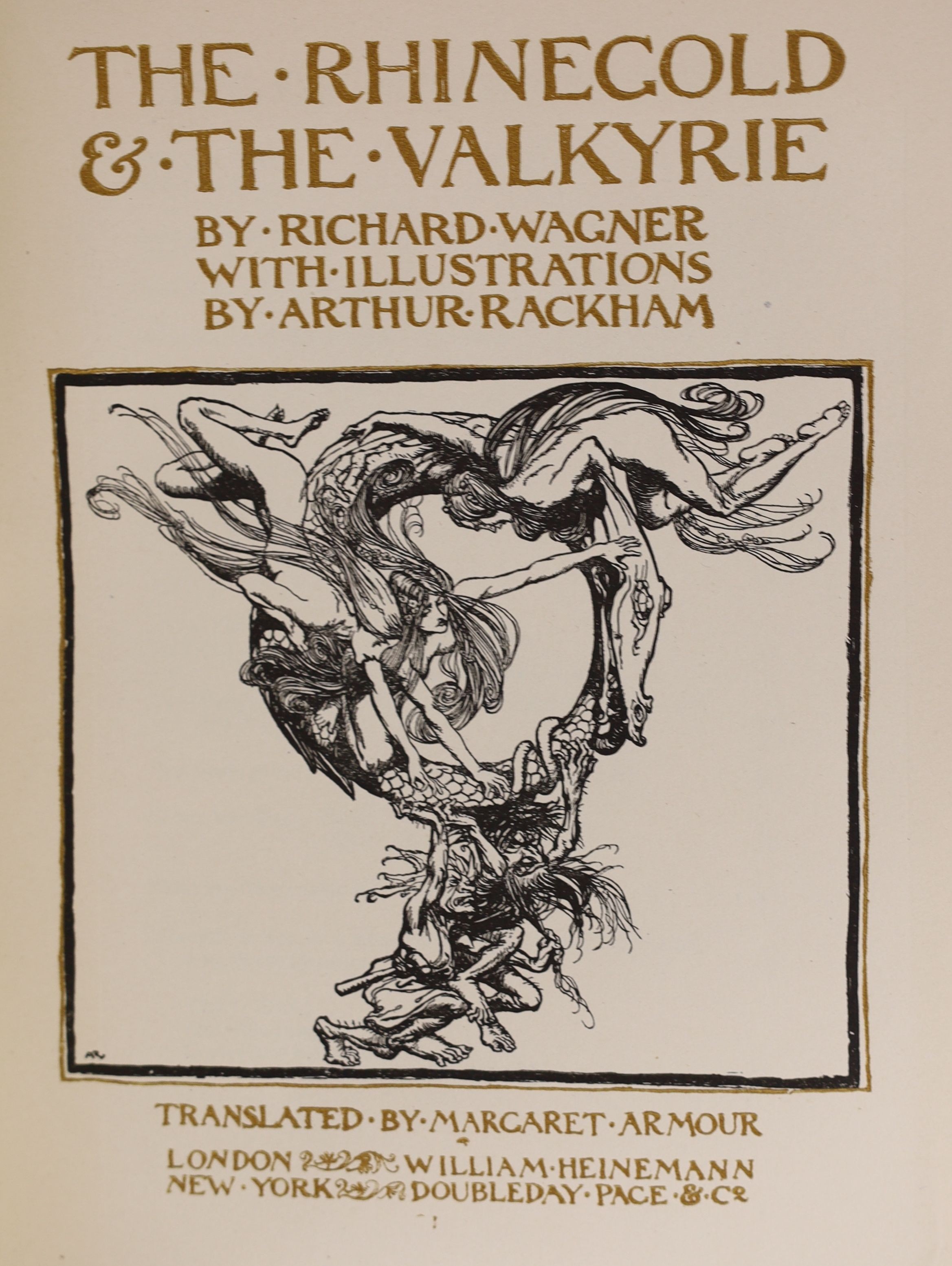 Wagner, Richard - The Ring of the Niblung, first 2 vol. set, Siegfried and the Twilight of the Gods, illustrated by Arthur Rackham, translated by Margaret Armour, with 30 tipped-in colour plates, William Heinemann, Londo